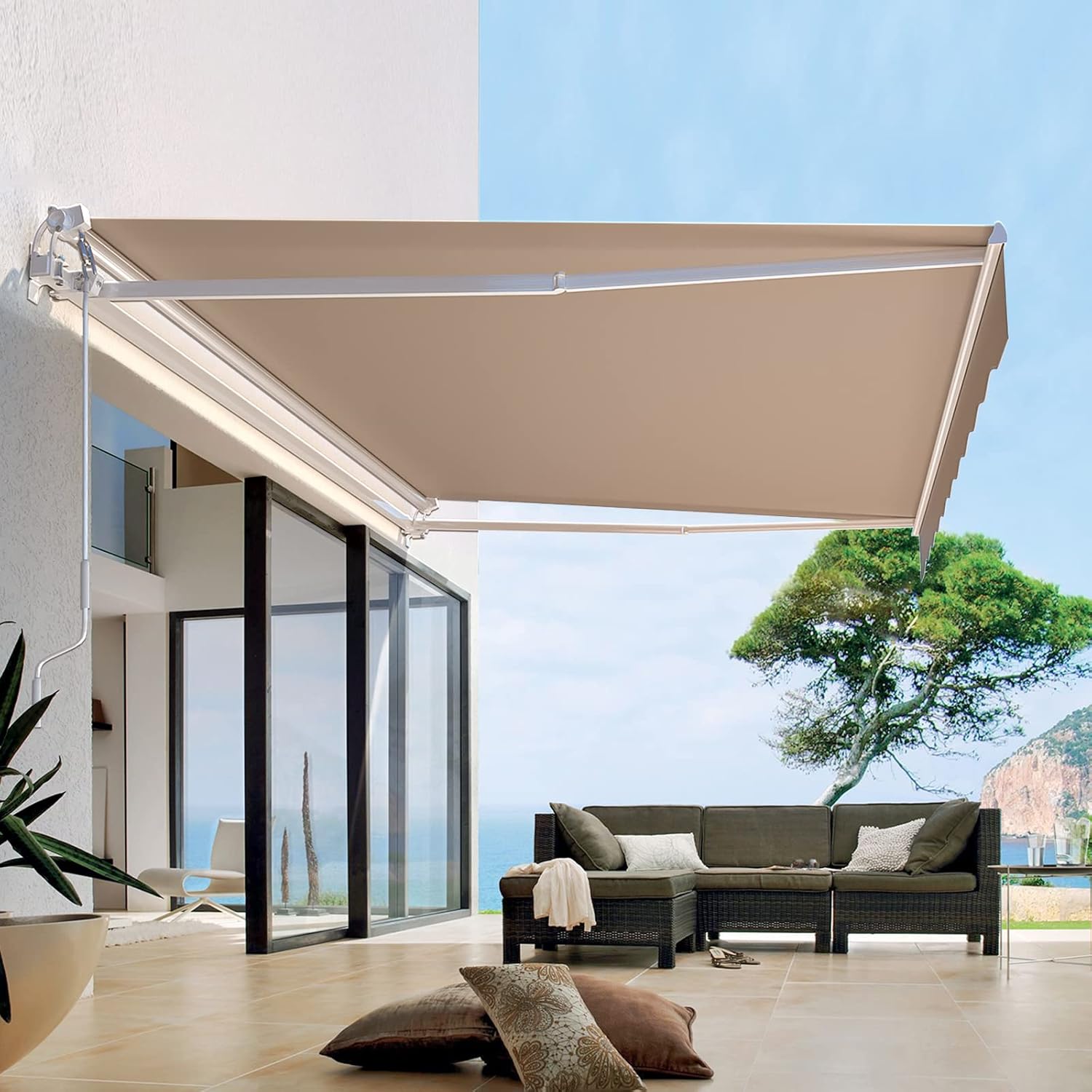 YODOLLA 13'x8' retractable awning, beige.
